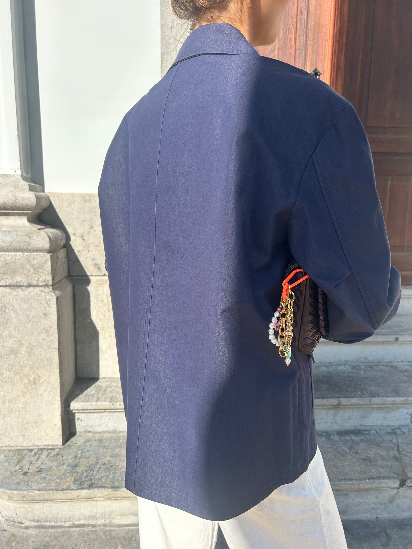 Denim jacket with sleeve detail