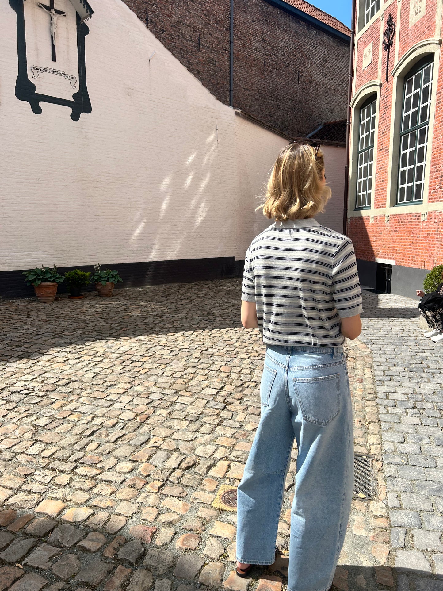 Striped short -sleeved polo shirt