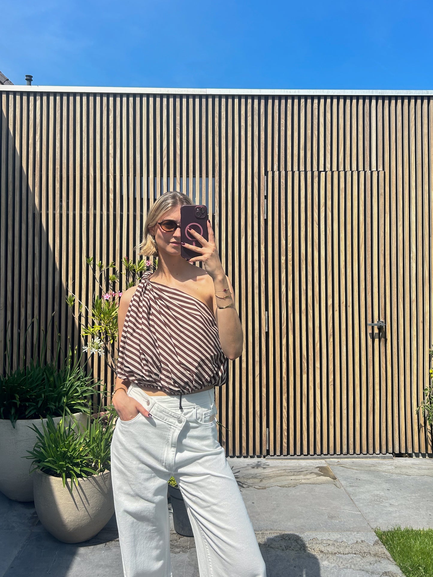 One shoulder top with knot detail