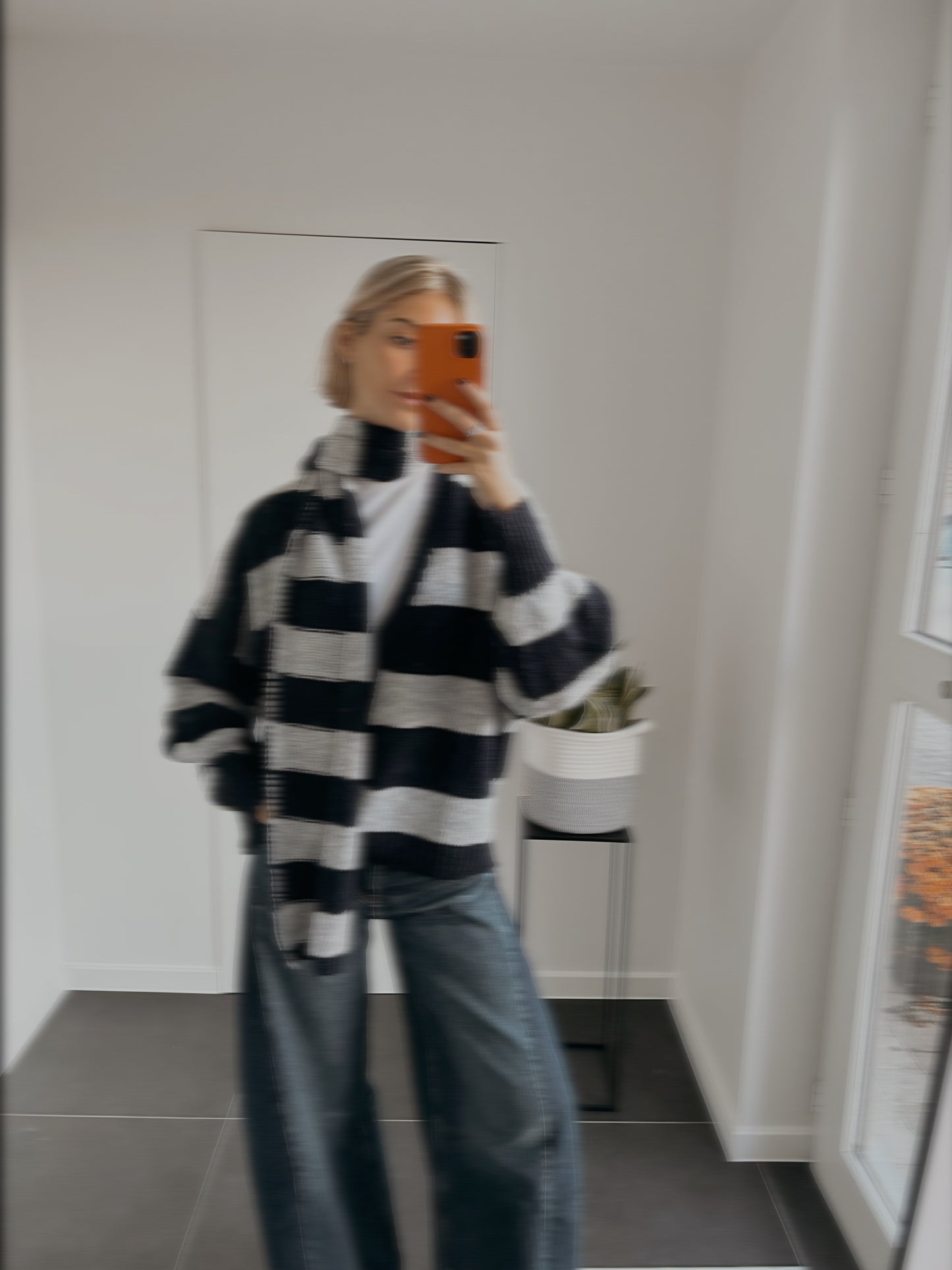 Striped cardigan and scarf