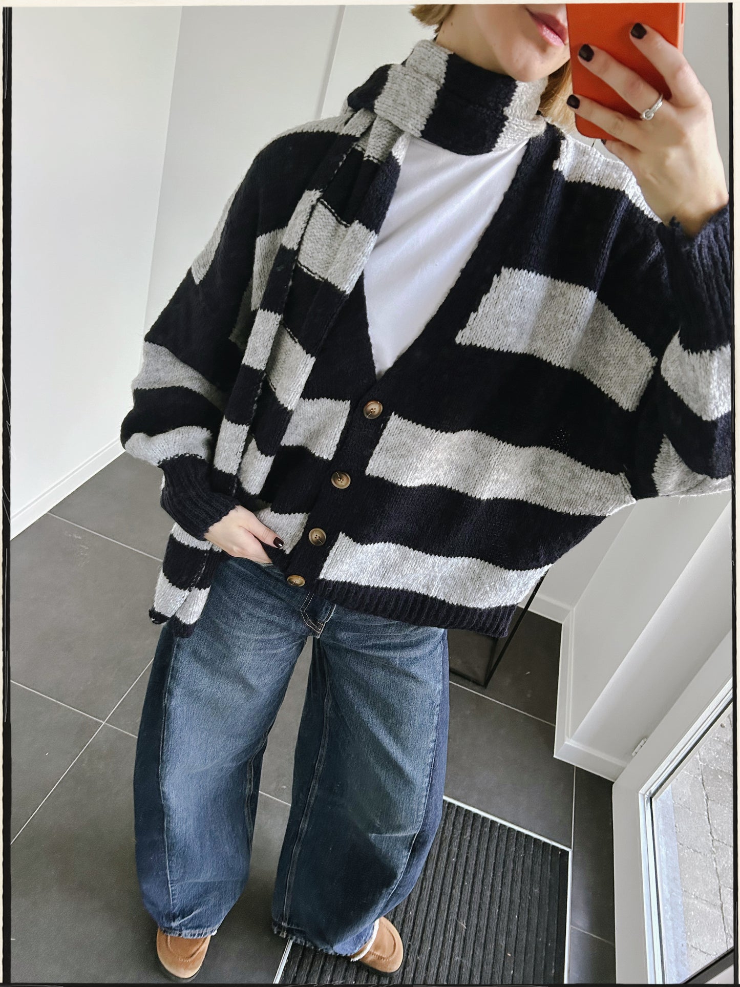 Striped cardigan and scarf