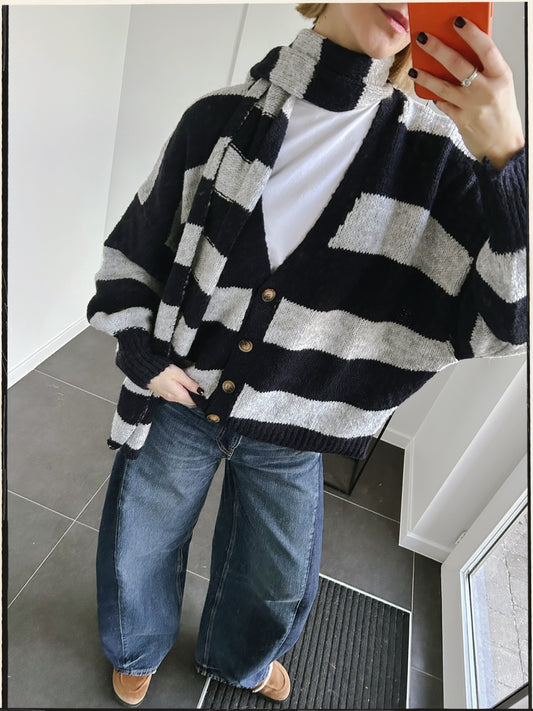 Striped cardigan and scarf