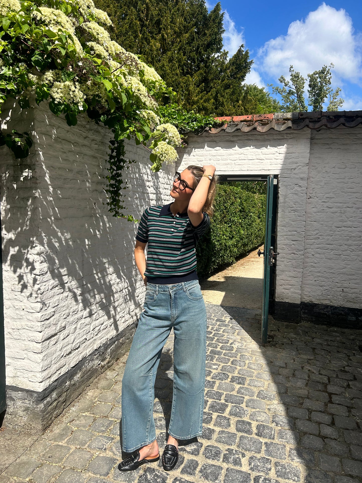 Striped short -sleeved polo shirt