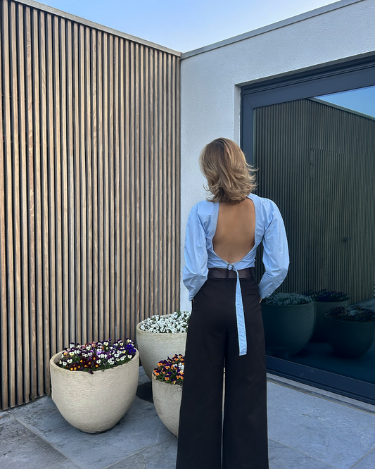 Lou open back top in baby blue